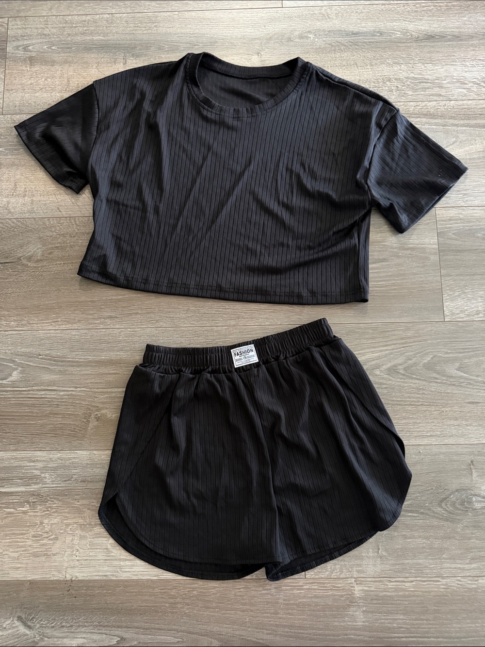 Black Ribbed Two-Piece Lounge Set - Picture 3 of 5
